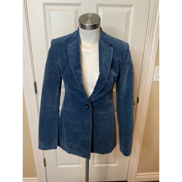 Theory Blue Thick Wale Corduroy Notch Collar Blazer, Size 0 0 - Picture 1 of 6